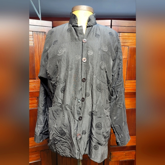 Woman's Vintage Double Horse Black Silk Button-Up Jacket Size M - Picture 2 of 10